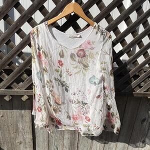 Viola Borghi Made in Italy Silk Floral Top | Sheer Long Sleeve Blouse